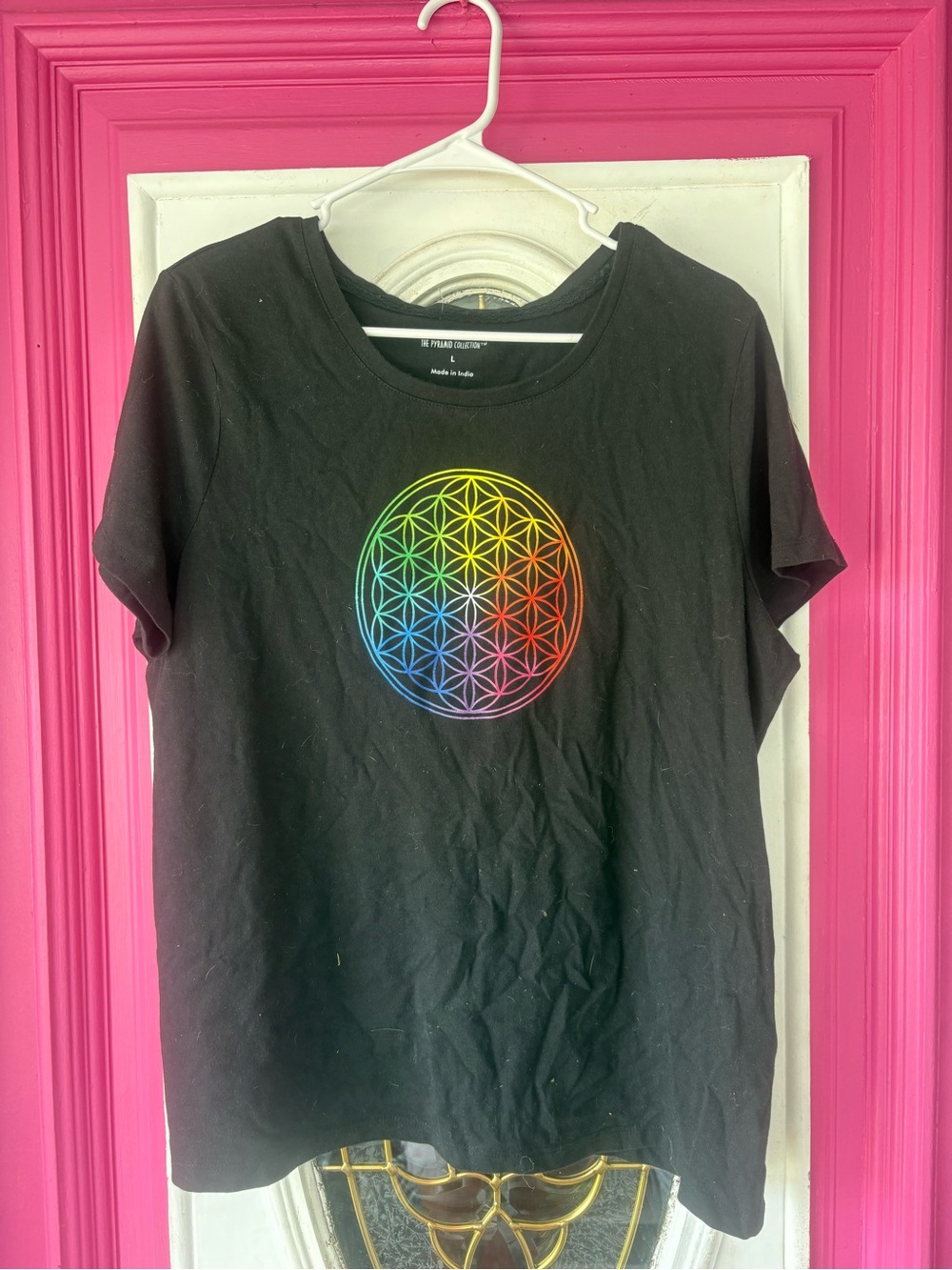 The Pyramid Collection Black Crew Neck Tee with White Brand Print